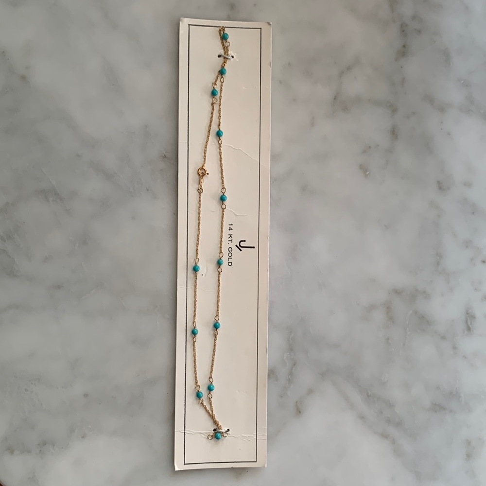 14k gold necklace with turquoise balls, 16" chain